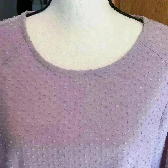 W5 Anthropologie L Lilac Popcorn Texture 3/4 Bell Sleeve Popover Blouse - Picture 6 of 10